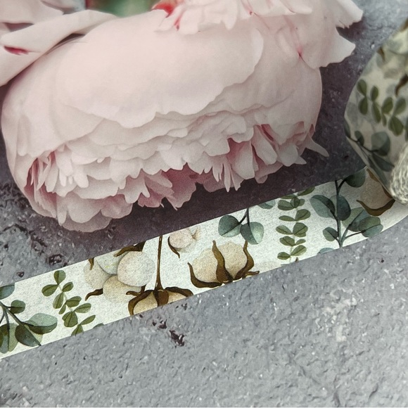 Cotton Plants With Sand Dollar Eucalyptus, Washi Tape, 1 Full Roll - Picture 7 of 8